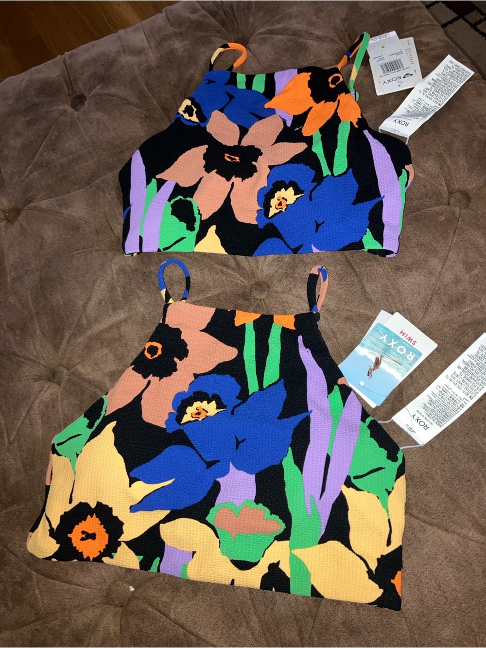 ROXY COLOR JAM FULL CROP TOP BIKINI TOP 2 TOPS NWT TWINS